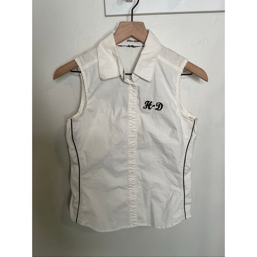 Harley Davidson Button Down Vest | White in XS
